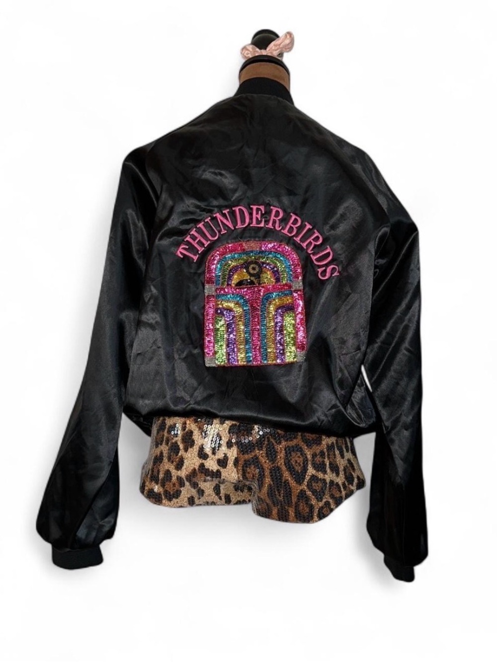 Vintage Thunderbirds Glitter Sparkly Bomber Jacket Large